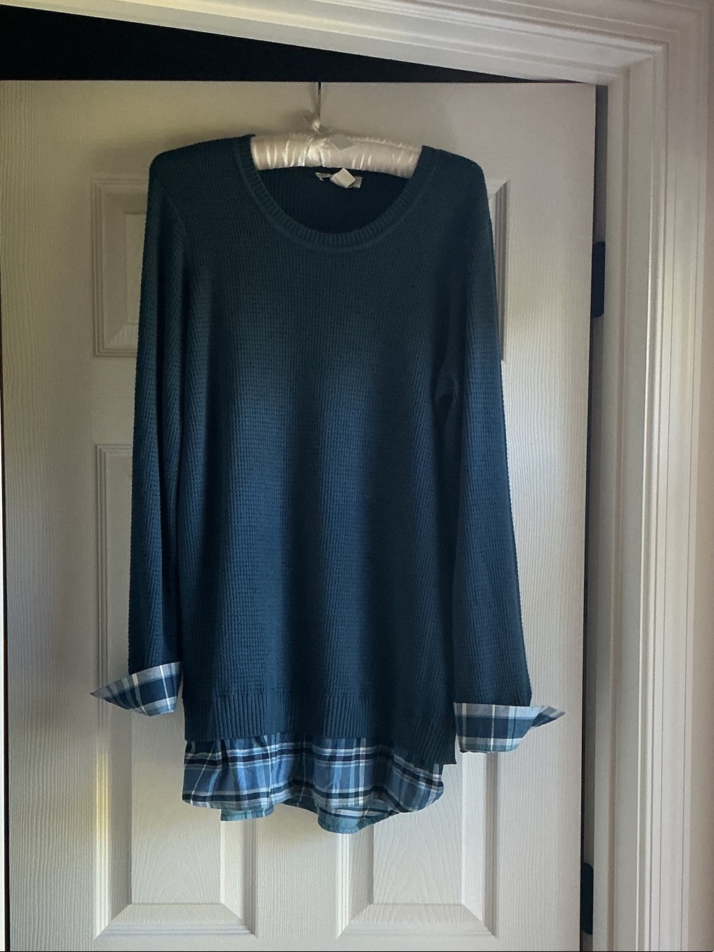 Crewneck Layered Hem Sweater - Teal
